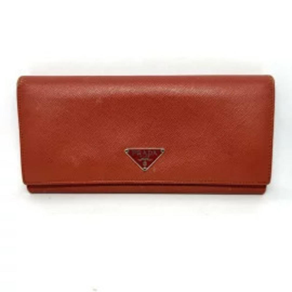 Prada Long Wallet Orange Red Leather